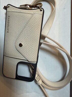 Hailey Side Slot Leather Crossbody Bandolier - Ivory/Gold 14 / iPhone Pro Max
